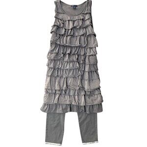 GapKids XL Girls Ruffled Dress &‎ Leggings Set Gray Cotton & Silk Blend